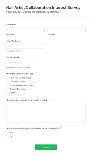 Nail Artist Collaboration Interest Survey Form Template