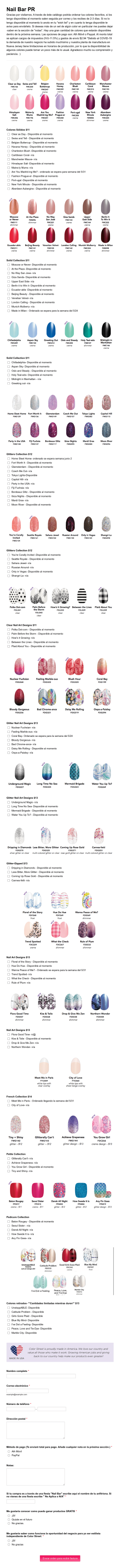 Nail Bar PR Color Street Orden De Catálogo Form Template