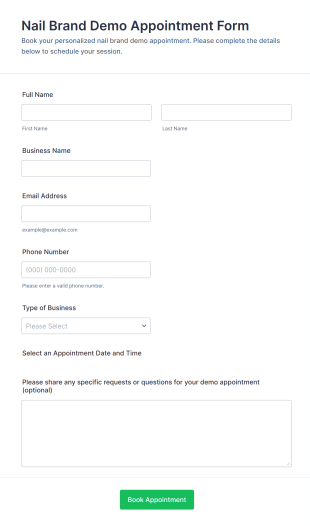 Nail Brand Demo Appointment Form Template
