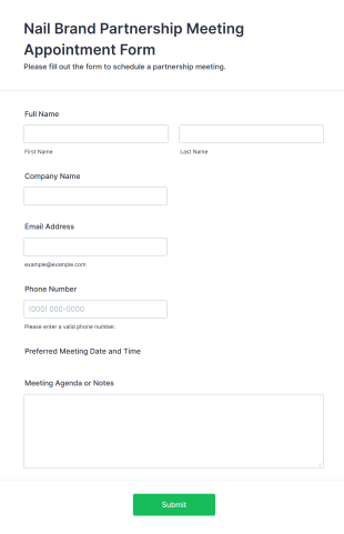Nail Brand Partnership Meeting Appointment Form Template