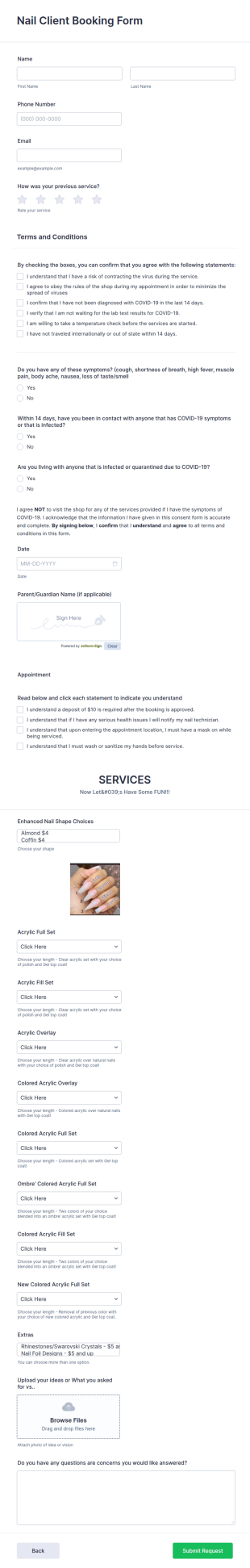 Nail Client Booking Form Template