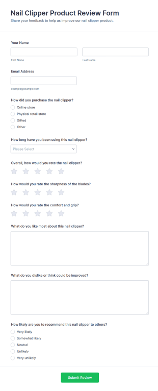 Nail Clipper Product Review Form Template