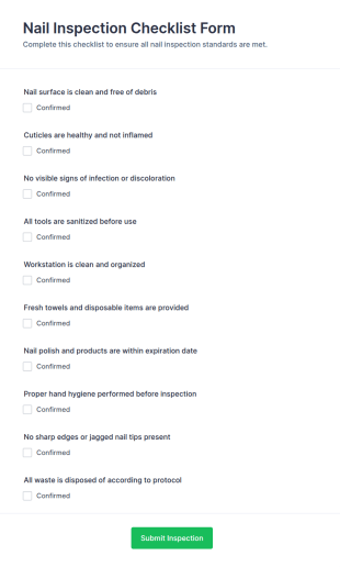 Nail Inspection Checklist Form Template