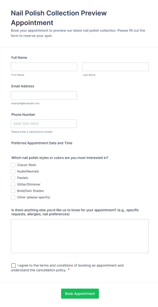 Nail Polish Collection Preview Appointment Form Template