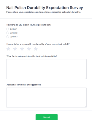 Nail Polish Durability Expectation Survey Form Template