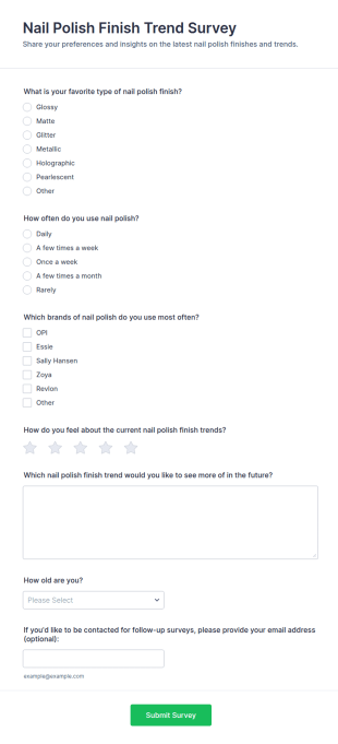 Nail Polish Finish Trend Survey Form Template