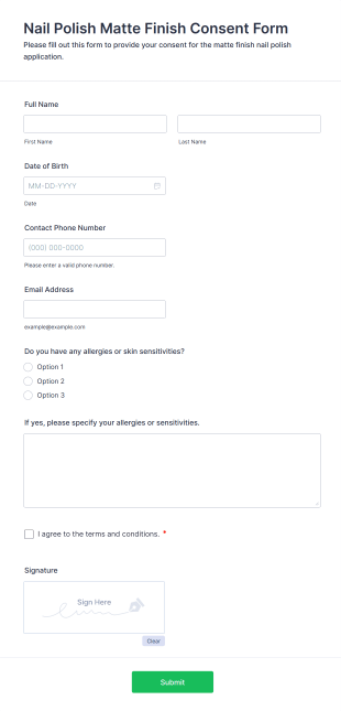 Nail Polish Matte Finish Consent Form Template
