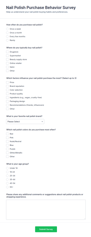 Nail Polish Purchase Behavior Survey Form Template