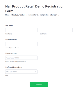 Nail Product Retail Demo Registration Form Template
