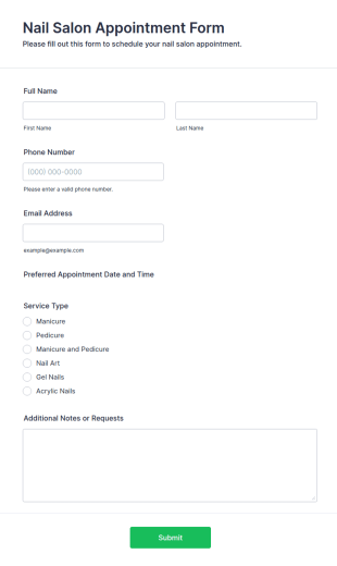Nail Salon Appointment Form Template