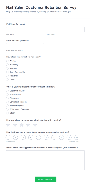 Nail Salon Customer Retention Survey Form Template