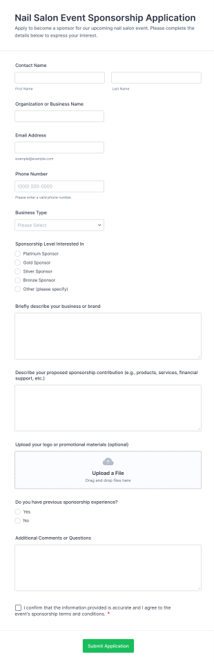 Nail Salon Event Sponsorship Application Form Template