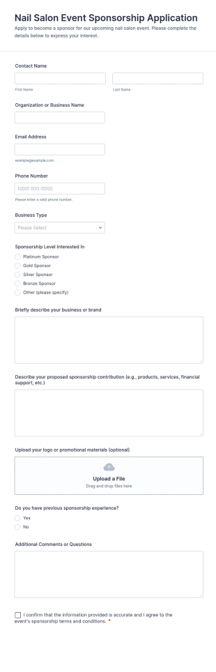 Nail Salon Event Sponsorship Application Form Template