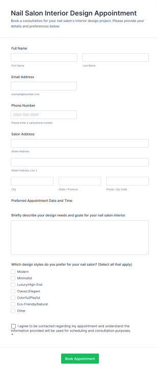 Nail Salon Interior Design Appointment Form Template