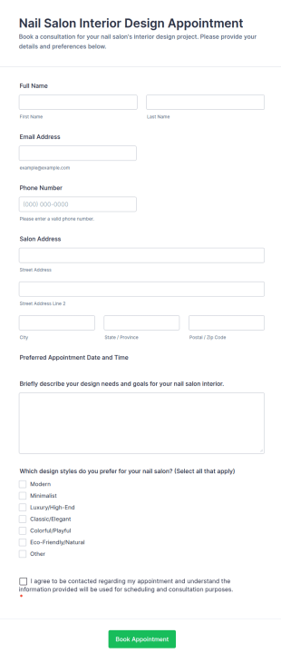 Nail Salon Interior Design Appointment Form Template