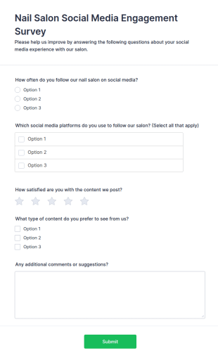 Nail Salon Social Media Engagement Survey Form Template
