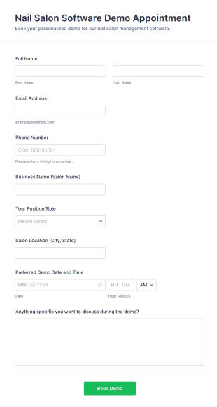 Nail Salon Software Demo Appointment Form Template