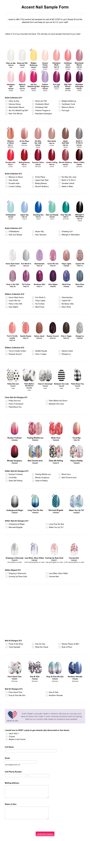 Nail Sample Form Template
