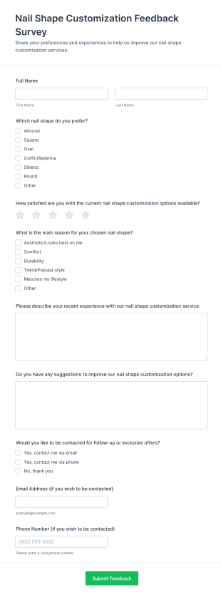 Nail Shape Customization Feedback Survey Form Template