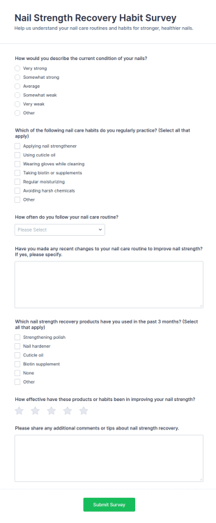 Nail Strength Recovery Habit Survey Form Template