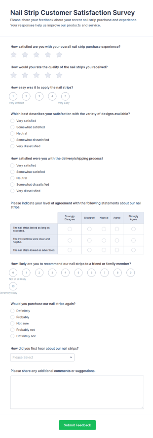 Nail Strip Customer Satisfaction Survey Form Template