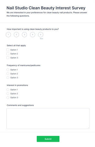 Nail Studio Clean Beauty Interest Survey Form Template