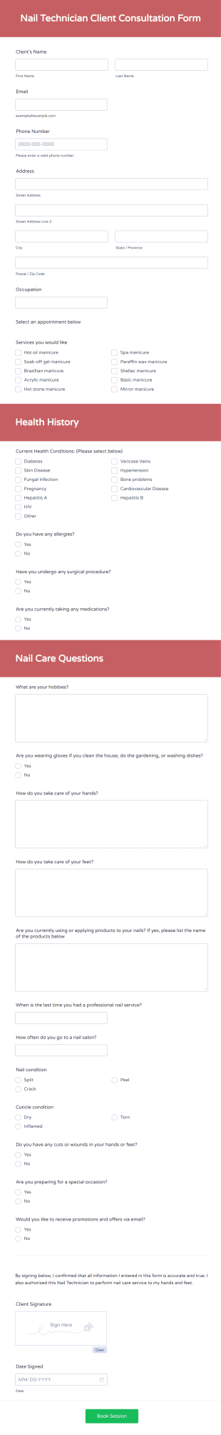 Nail Technician Client Consultation Form Template