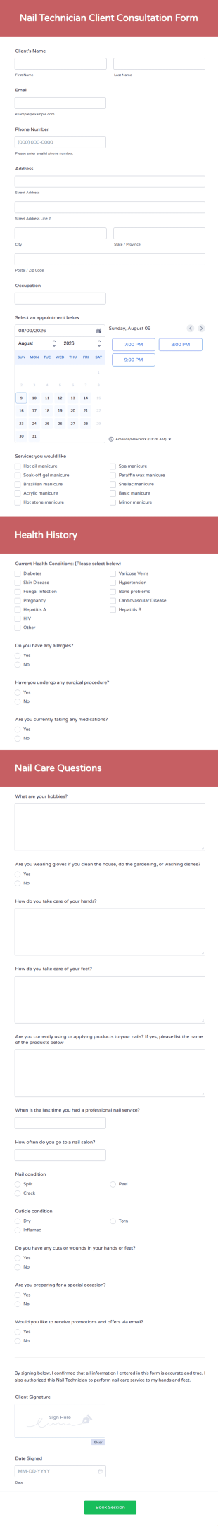 Nail Technician Client Consultation Form Template