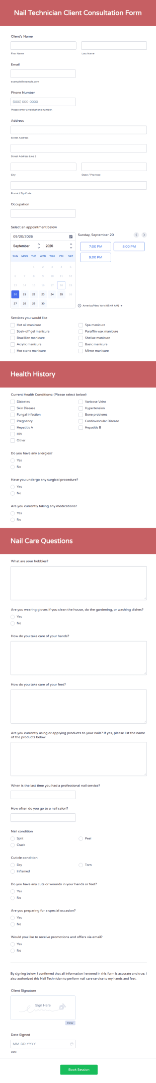 Nail Technician Client Consultation Form Template