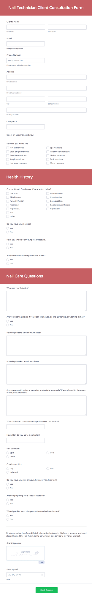 Nail Technician Client Consultation Form Template
