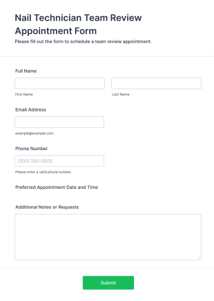 Nail Technician Team Review Appointment Form Template