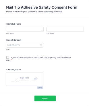 Nail Tip Adhesive Safety Consent Form Template