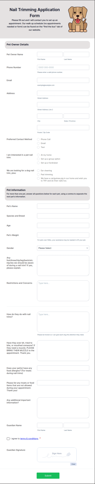Nail Trimming Application Form Template
