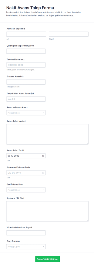 Nakit Avans Talep Form Şablonu