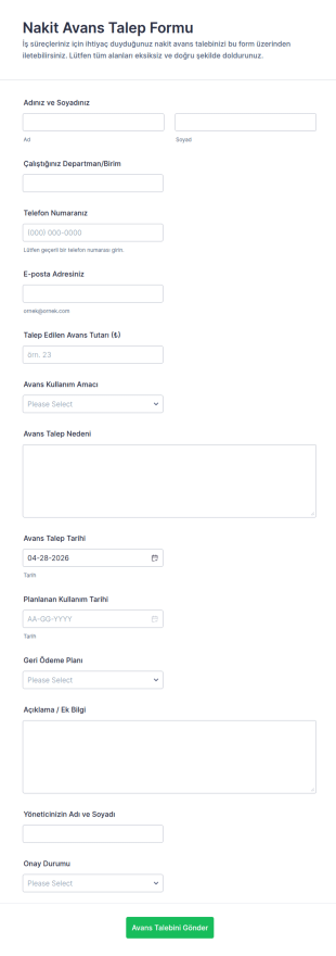 Nakit Avans Talep Form Şablonu