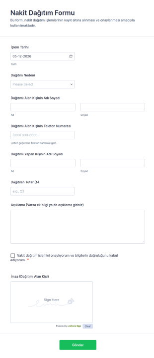 Nakit Dağıtım Form Şablonu