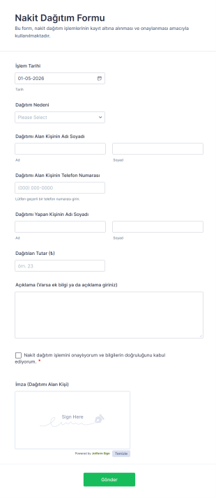 Nakit Dağıtım Form Şablonu