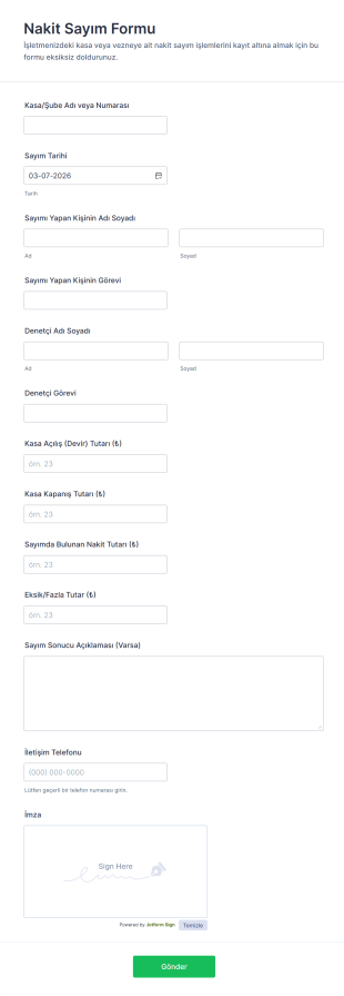 Nakit Sayım Form Şablonu
