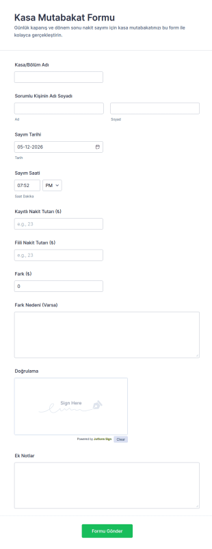 Kasa Ve Nakit Uzlaştırma Form Şablonu