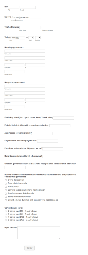 Nakliye Teklif Form Şablonu