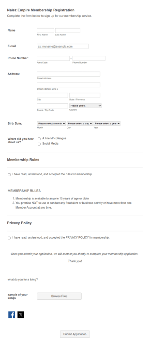 Nalez Empire Membership Registration Form Template