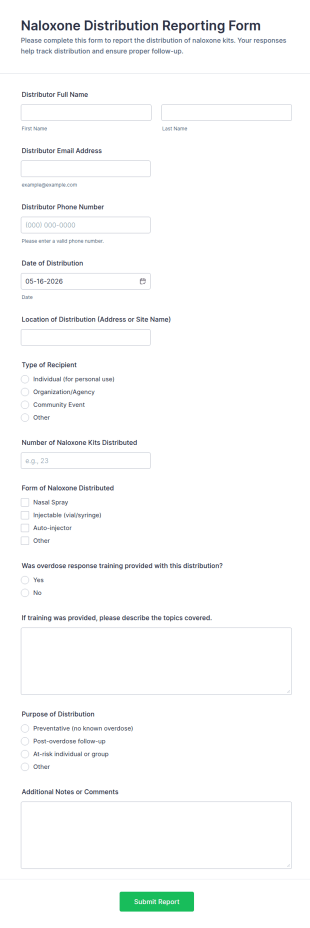 Naloxone Distribution Reporting Form Template
