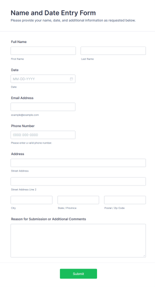 Name And Date Entry Form Template