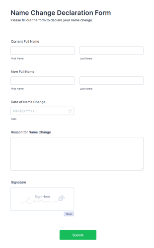 Name Change Declaration Form Template