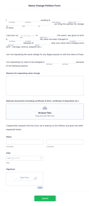 Name Change Petition Form Template