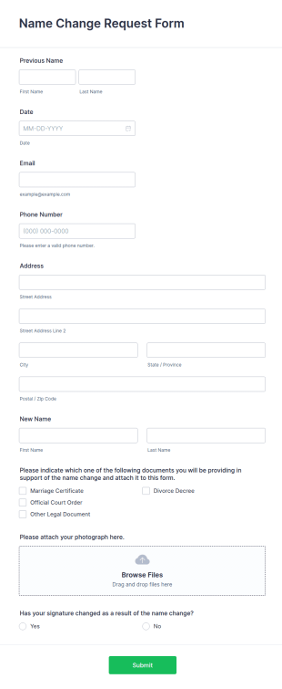 Name Change Request Form Template