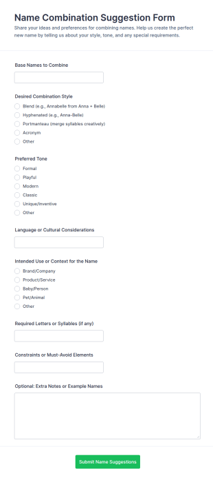 Name Combination Suggestion Form Template