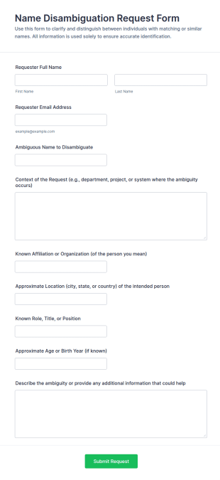 Name Disambiguation Request Form Template