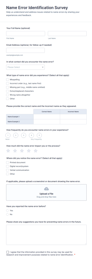 Name Error Identification Survey Form Template