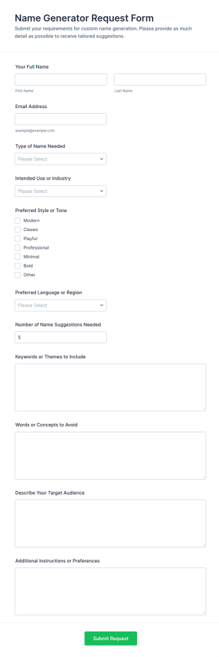 Name Generator Request Form Template